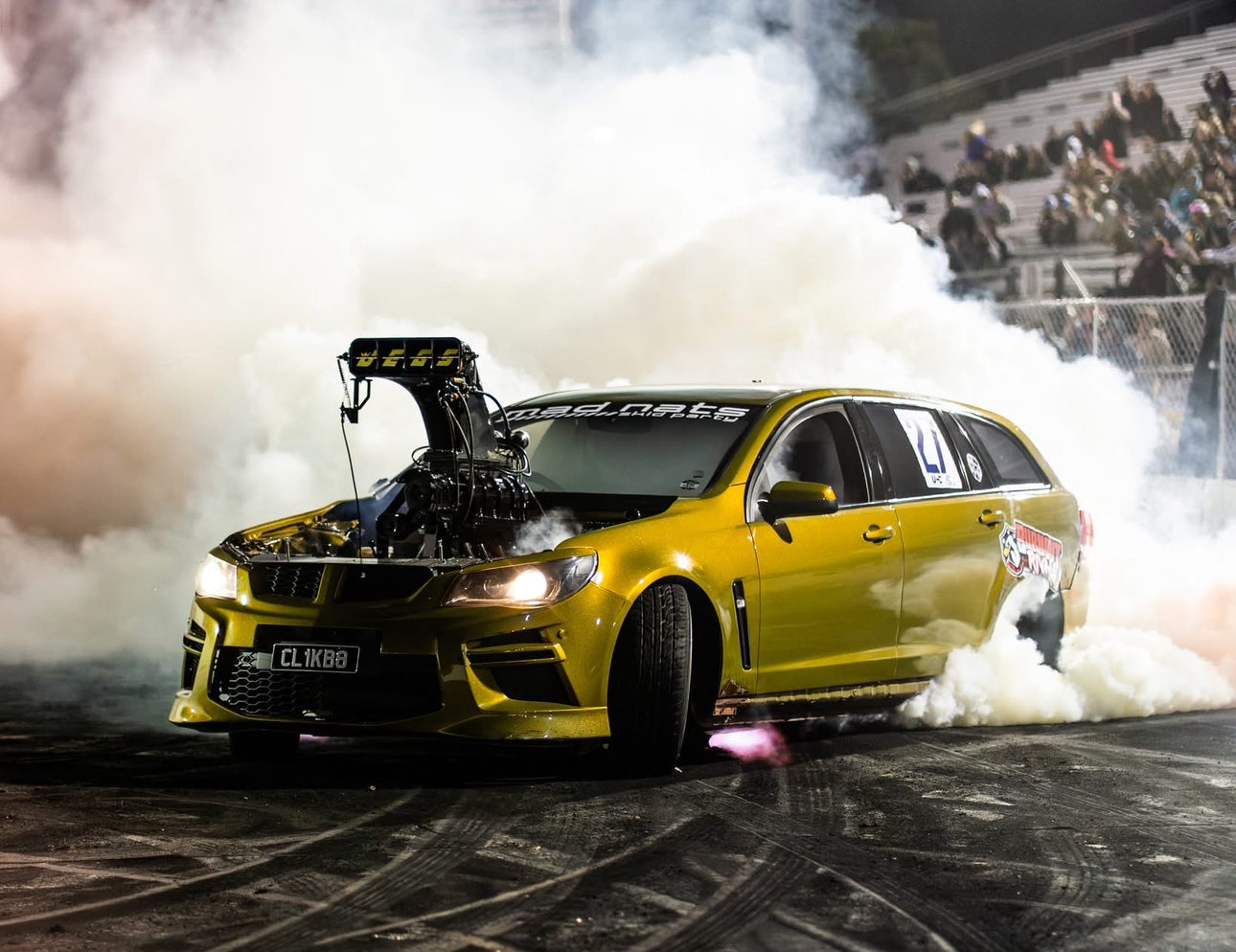 boom tube on blown burnout car shooting flames